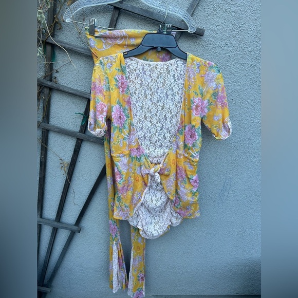 FREE PEOPLE X HOT AS HELL HAH ALL TIED UP SET FLARE PANT & TOP MARIGOLD Small - Picture 11 of 15